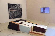 Séverine Hubard. Yves Bélorgey. Matthieu Martin. Vue de l'exposition. Dedans-Dehors. Collection FRAC Normandie Caen. Le Pavillon, Caen. 2017. © David Michael Clarke.