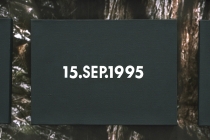 Hervé Beurel: Carré central. Tirage numérique sur papier peint, 2014. Accroché dessus: DMC Mariages, 1969-1999, Angleterre/Pays de Galles, 53 peintures acryliques sur toiles et 53 certificats de mariage encadrés,1999. Vue de l'exposition: Flying Black Cow Utopia Club. Galérie du Dourven. Trédez-Locquémeau. 2014. Photo: Hervé Beurel.