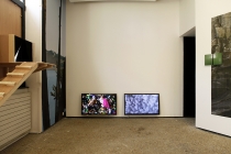 Federica Peyrolo. Vidéos: Sorpressata & Fragile. 2014. Vue de l'exposition: Flying Black Cow Utopia Club. Galérie du Dourven. Trédez-Locquémeau. 2014. Photo: Hervé Beurel.