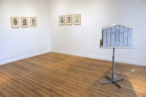 Didier Marcel. Sans titre (Prefab Church, d’après E. T.), 2009. Taroop and Glabel. Vie paisible à Saint-Martin des champs, 2007. Vue de l'exposition. Maison Modèle. Collection FRAC Normandie Caen. Radar, Bayeux. 2017. @ David Michael Clarke