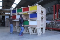 La construction de l'unité d'Habitation pour 24 Lapins aux ateliers d’Itinéraires Bis. Saint-Brieuc. 2014.