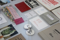 Vitrine: Art et Flux (detail). Exhibition: Vide Poches. Médiathèque de Château-Gontier. 2015. Photo: David Michael Clarke.