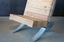 Barcelona Chair - All weather version (d'après Mies van der Rohe). Galvanised steel & Douglas Pine. 2017. © David Michael Clarke ADAGP.